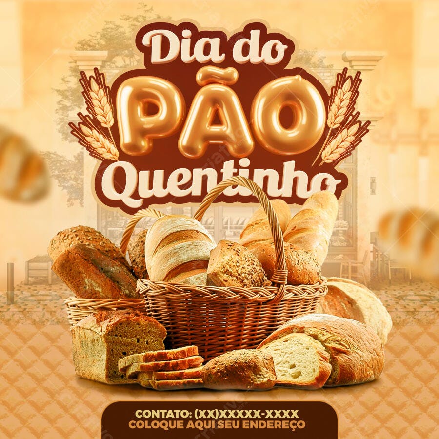 Flyer Dia do Pão Quentinho PSD Editável