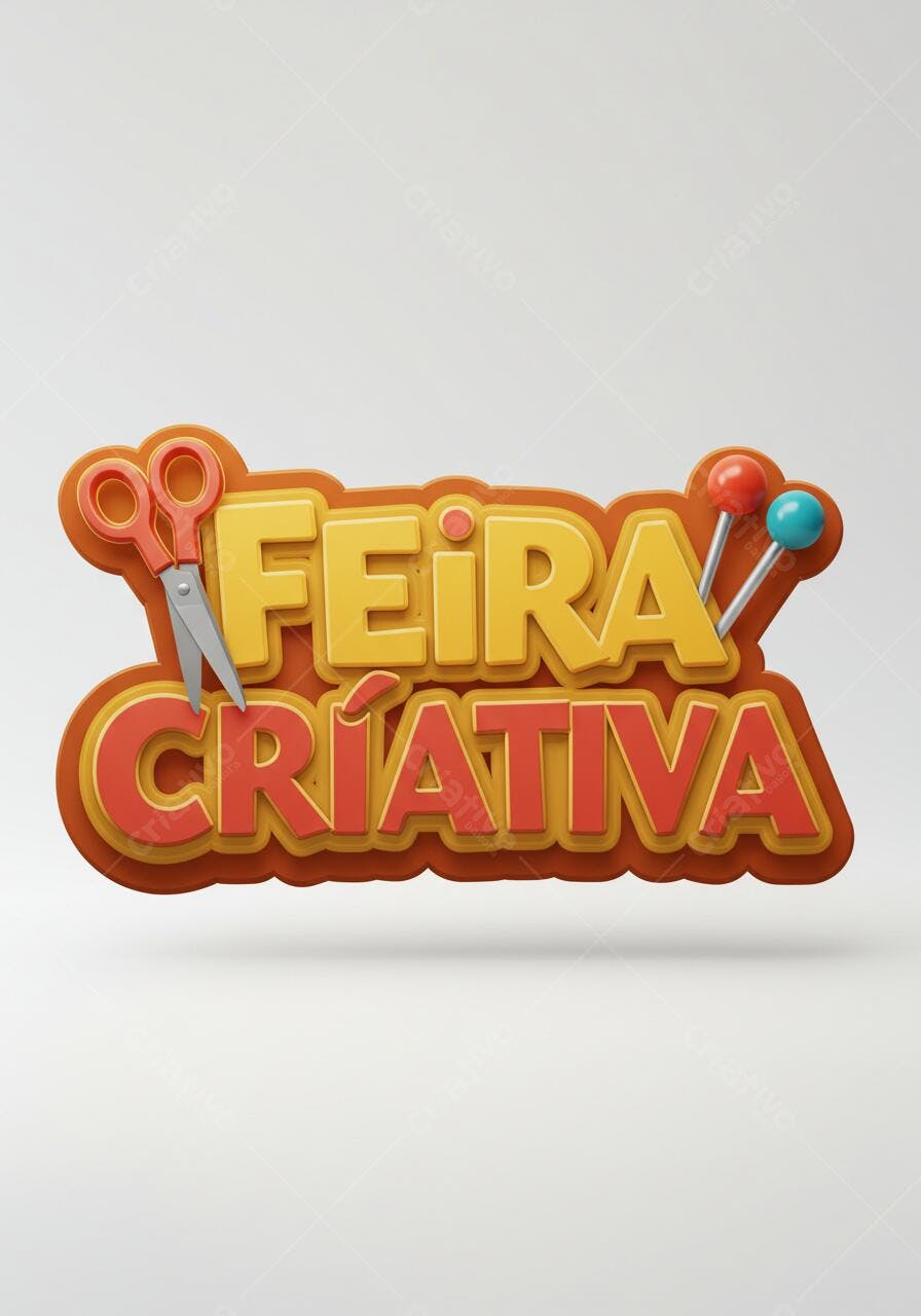 Feira Criativa letras 3D laranja e amarelo
