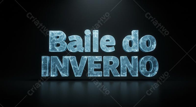 3D rendered text with a light blue ice effect on a black background. The words Winter Ball glow softly, creating a cool and elegant atmosphere. The composition is simple and impactful.