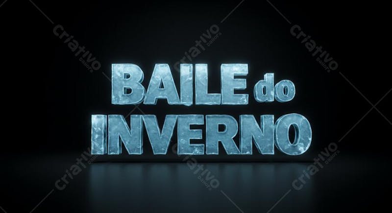 3D text design Winter Ball in light blue ice style on a black background. Soft lighting and cold atmosphere. Centered composition and modern style.