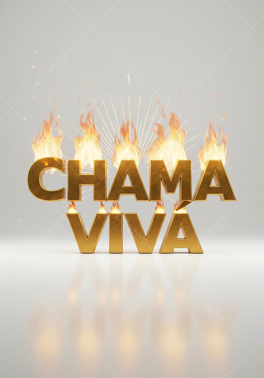Chama Viva em letras douradas com fogo