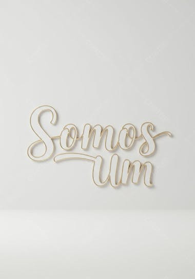Minimalist image featuring the words We Are One in stylized golden lettering against a white backdrop. The font is elegant and cursive. The atmosphere is calm and positive.