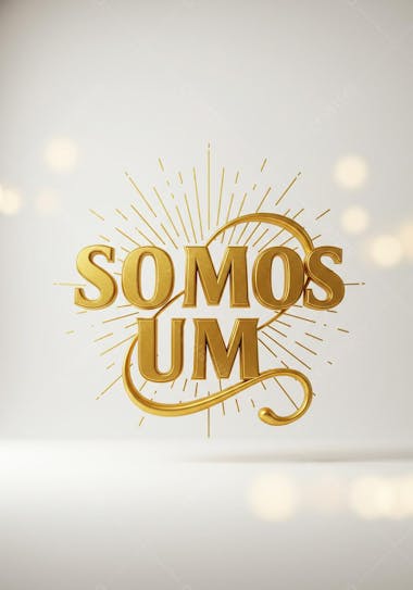 Image with the words We Are One in gold relief on a white background. The letters have an elegant design and are framed by stylized sun rays. The atmosphere is one of unity and positivity.