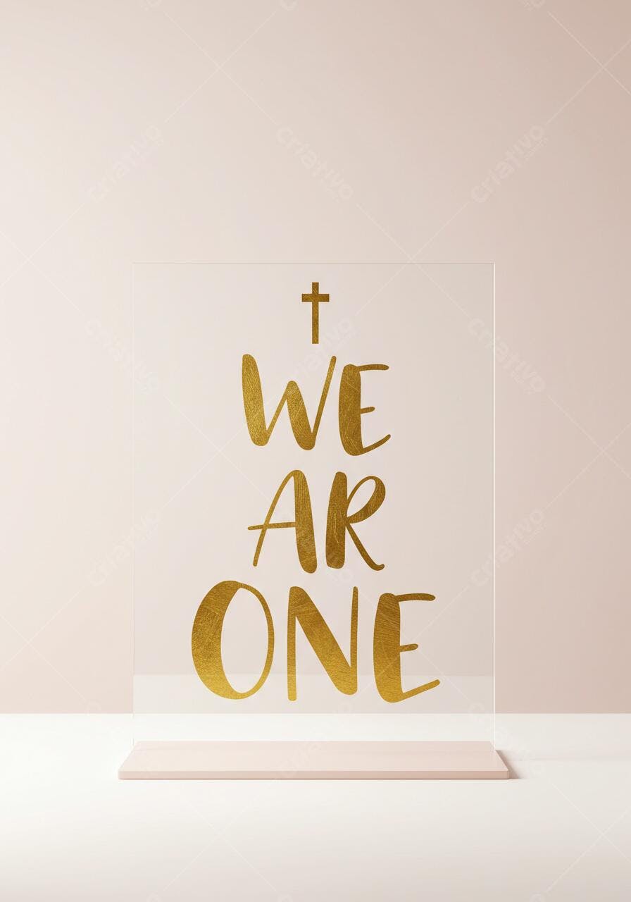 Placa de acrílico We Are One em dourado