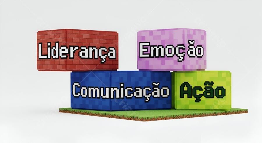 Quatro cubos pixel art liderança emoção comunicação ação