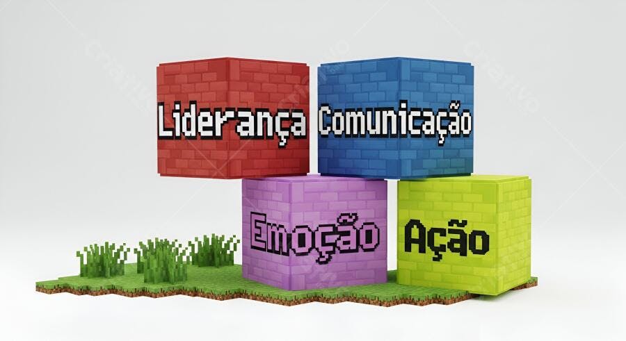 Quatro cubos com Liderança Comunicação Emoção e Ação
