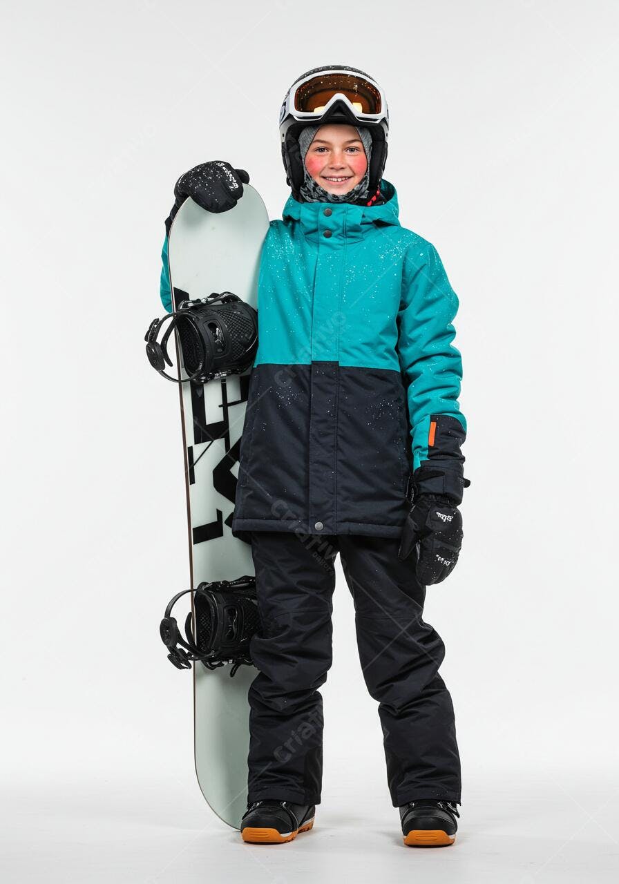 Menino com snowboard azul e preto