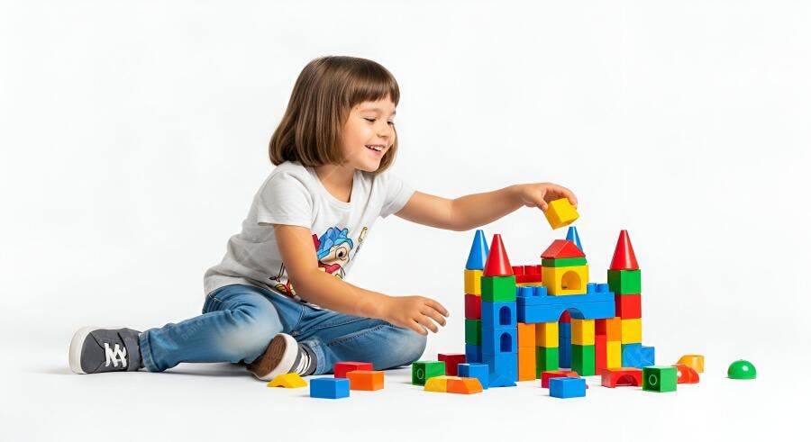 Criança brincando com blocos coloridos