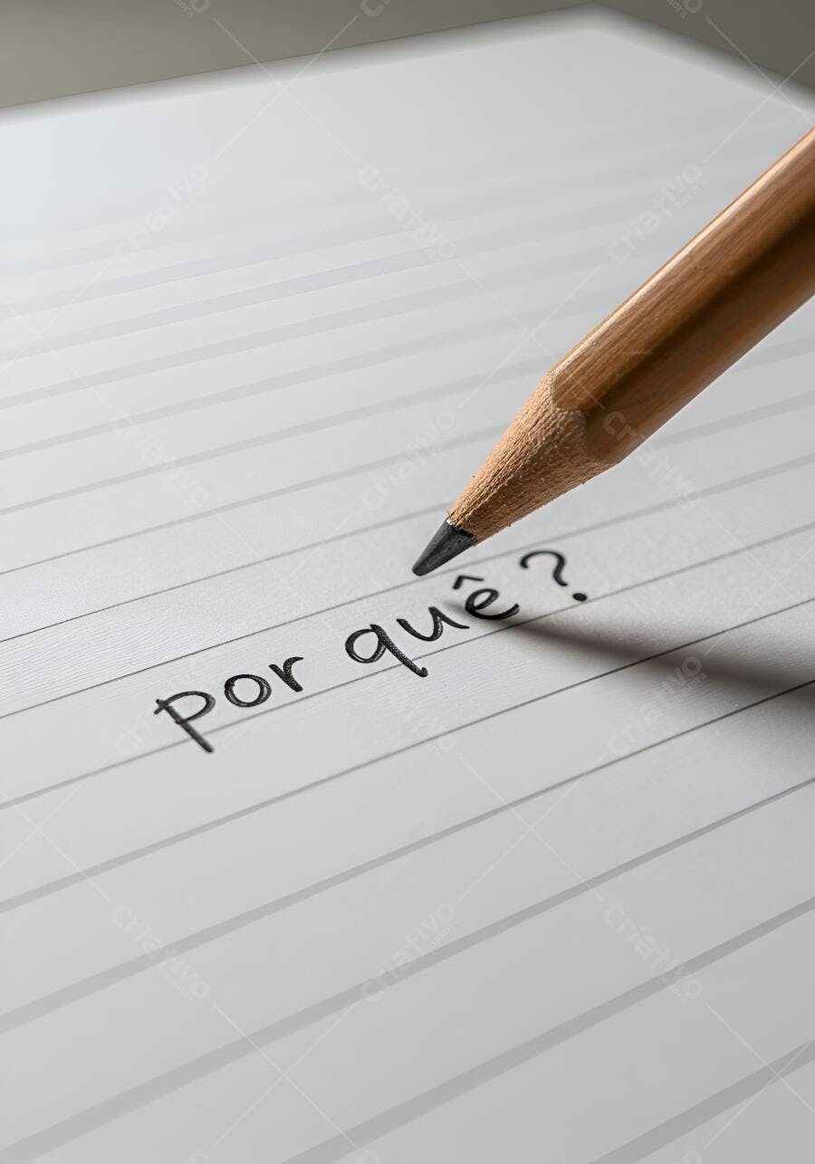 Lápis escrevendo Por Que em caderno