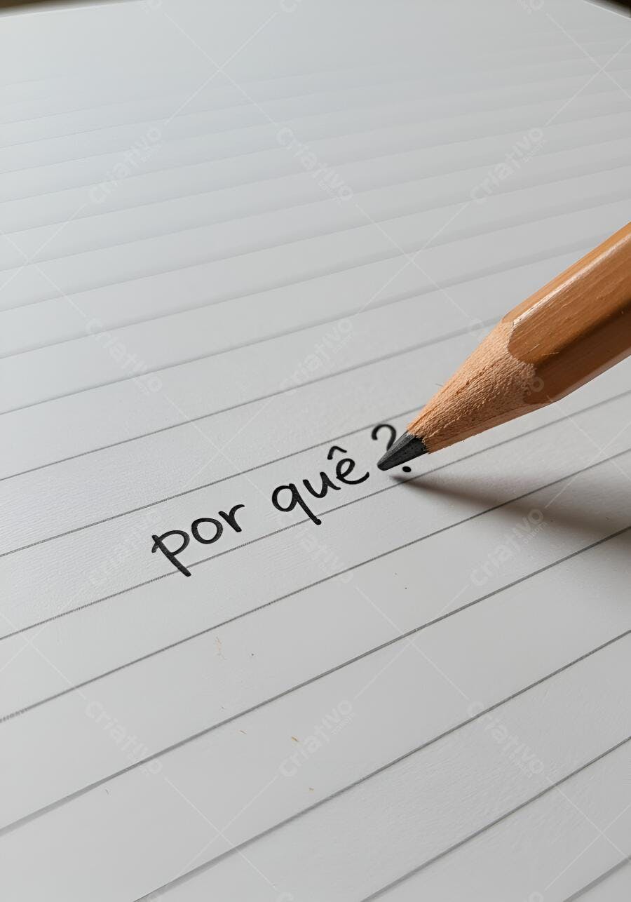 Lápis escrevendo Por Que em caderno
