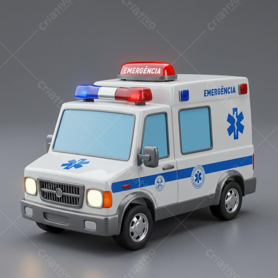 Ambulância Cartoon Branca e Azul