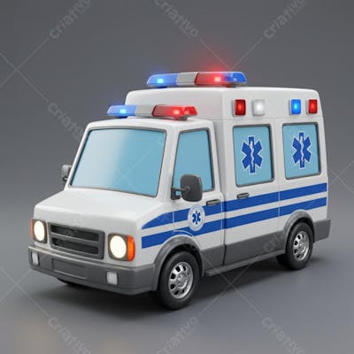 Ambulância infantil branca e azul desenho animado