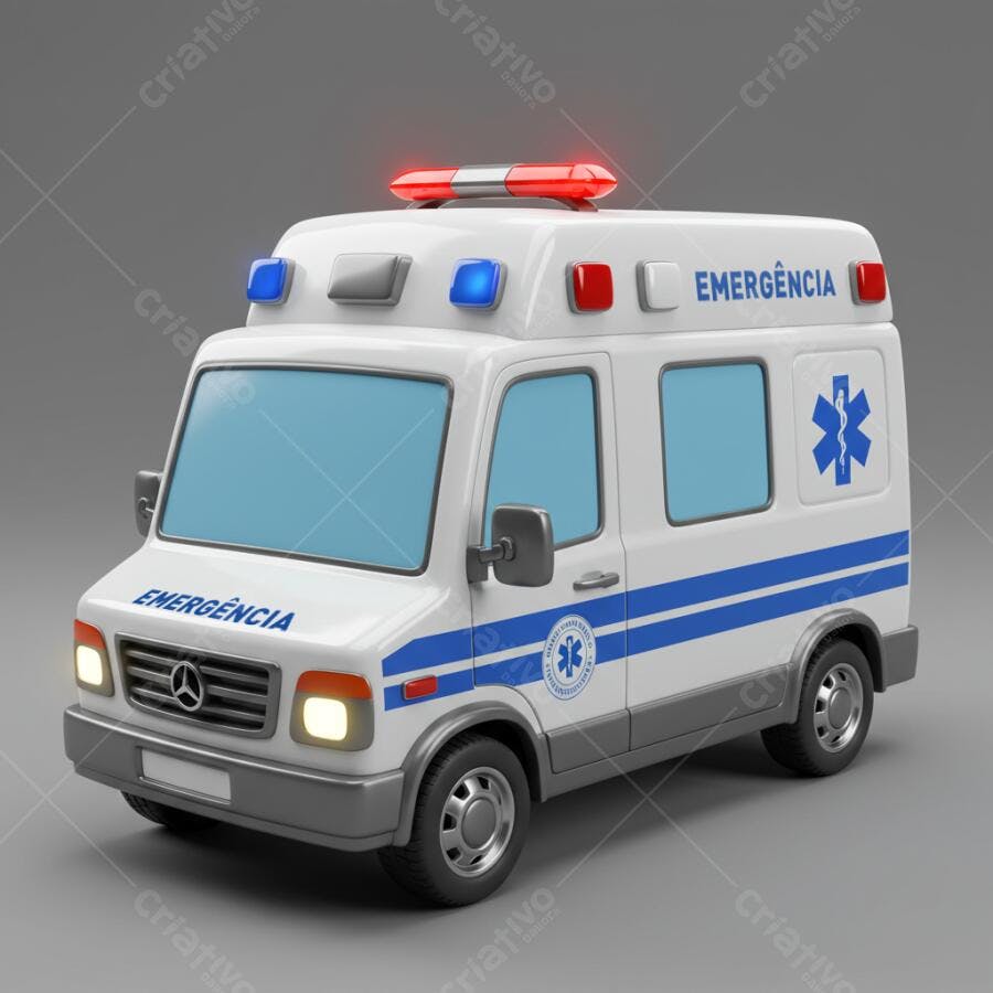 Ambulância de desenho animado branca e azul