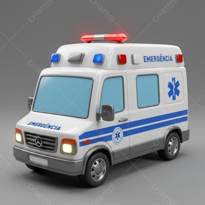 Ambulância de desenho animado branca e azul