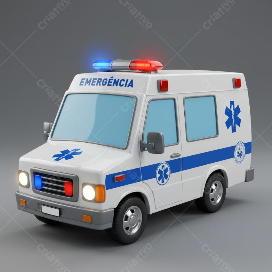 Ambulância Cartoon Branca e Azul Emergência