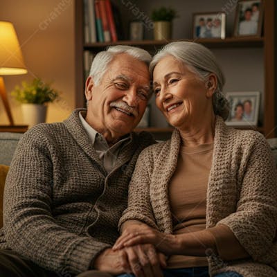 Casal de idosos apaixonados em casa