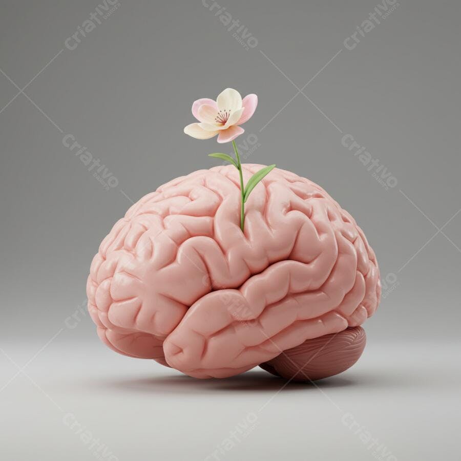 Cérebro com flor crescendo saúde mental