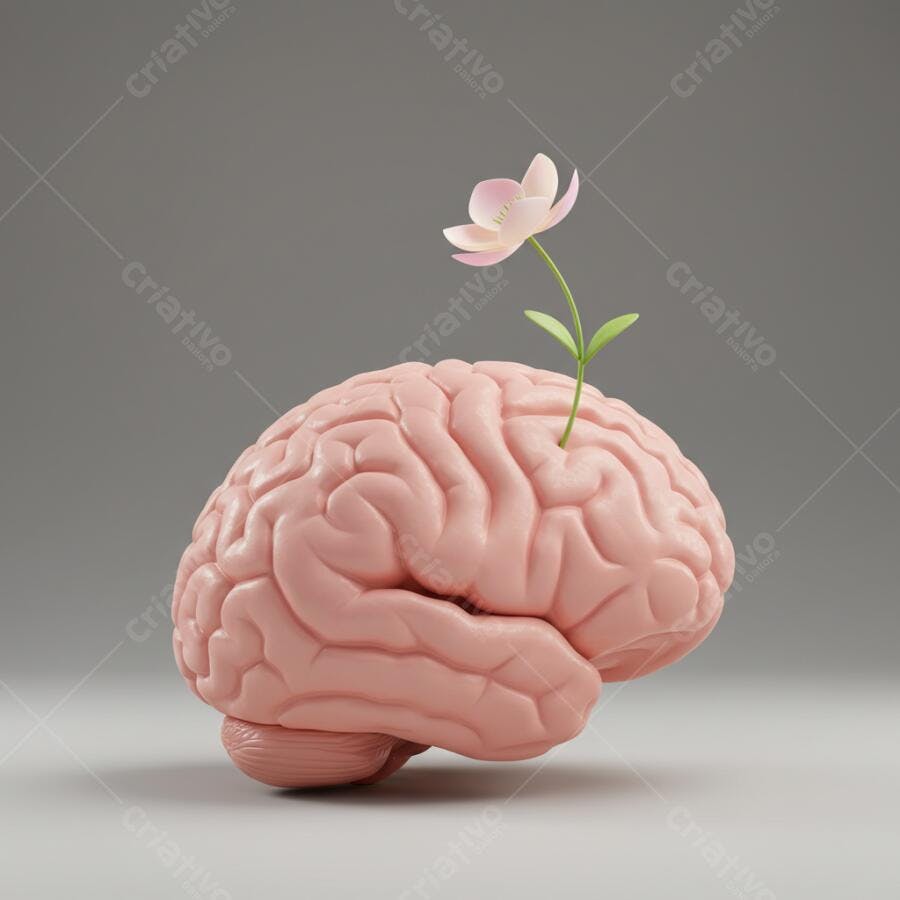 Cérebro com flor crescendo conceito saúde mental