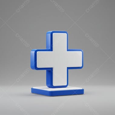 3D render of a medical cross in blue and white on a square blue base. The cross features a clean and modern design, set against a light gray background. The mood is professional and concise.