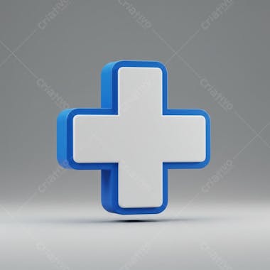 3D image of a medical cross. Blue and white are the predominant colors. The cross has a three-dimensional design with blue edges and a white center. Light gray background. Simple and minimalist.