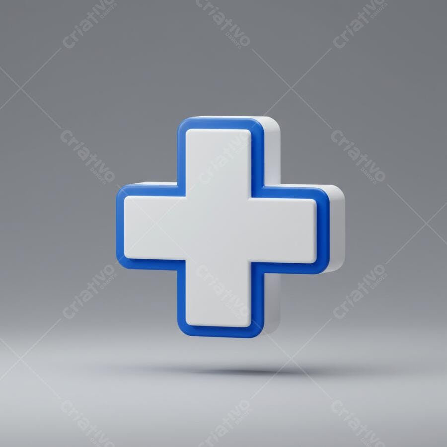 Cruz médica branca e azul 3D