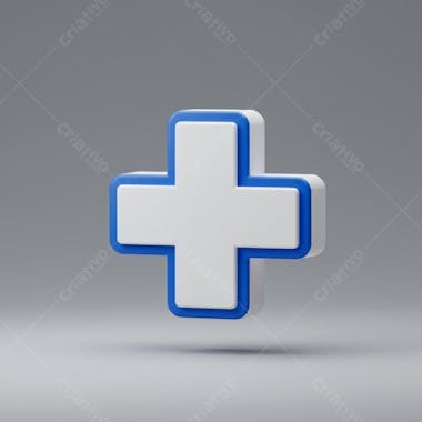 3D render of a medical cross. The cross is white with a blue border, set against a light gray background. The image features a minimalist and clean style.