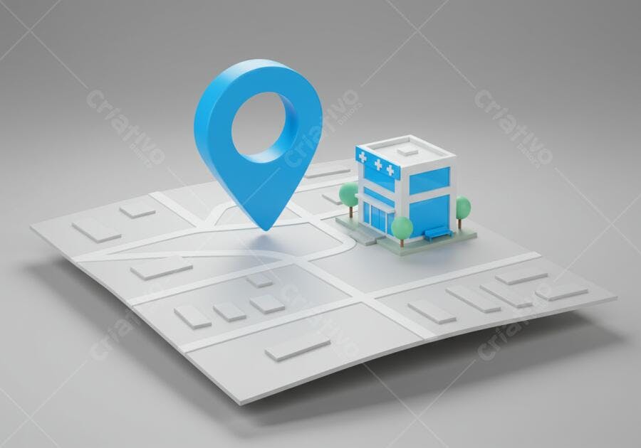 Hospital localizado no mapa 3D