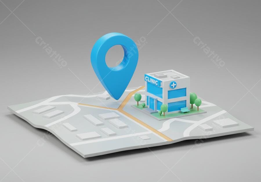 Clínica médica em mapa localização GPS