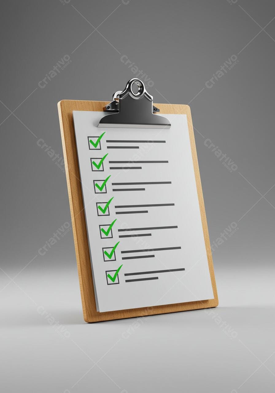 Checklist completa em prancheta de madeira