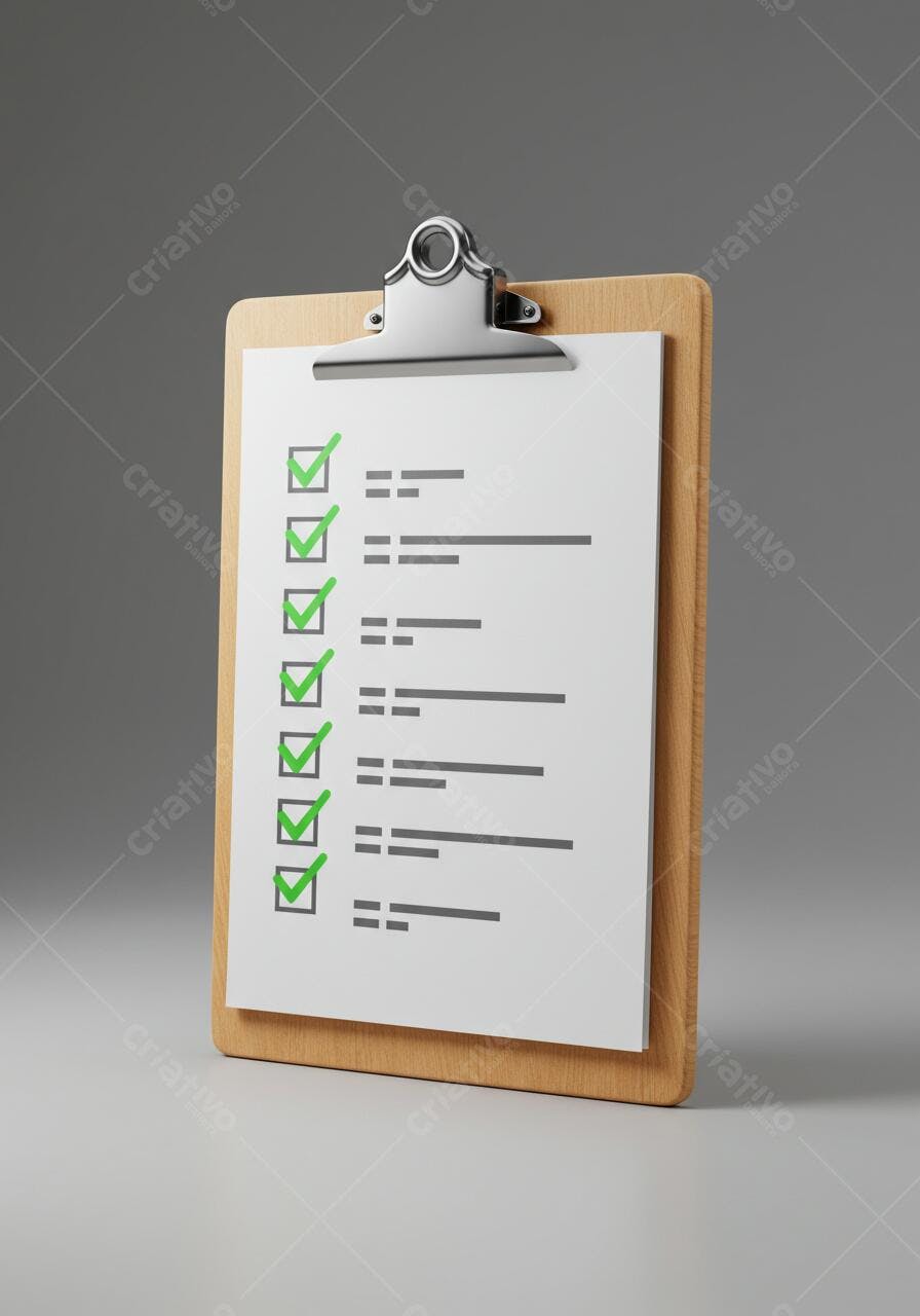 Checklist completa em prancheta de madeira