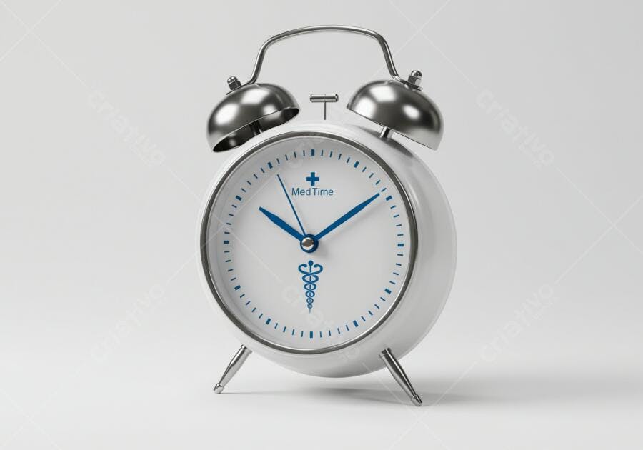 Relógio despertador médico branco e prata