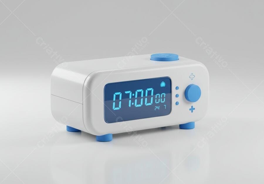Despertador digital branco e azul 7h00