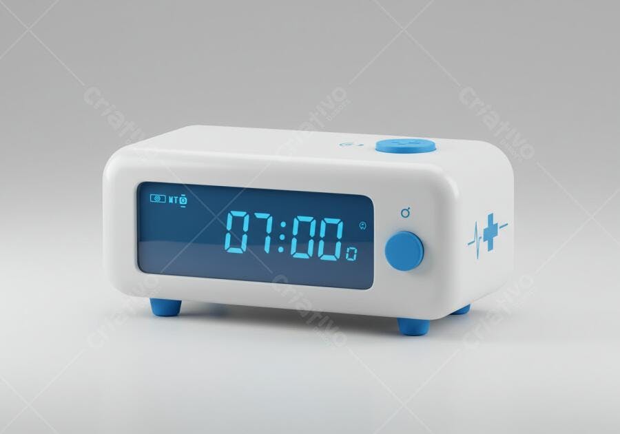 Despertador digital branco e azul 7h00