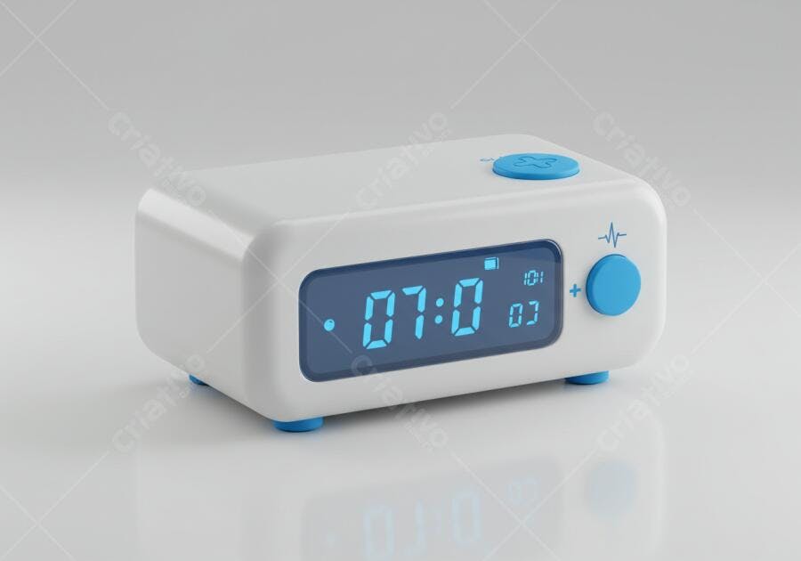 Relógio despertador digital branco e azul 7h00