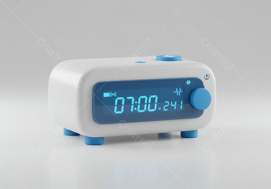 Relógio despertador digital branco e azul 7h00