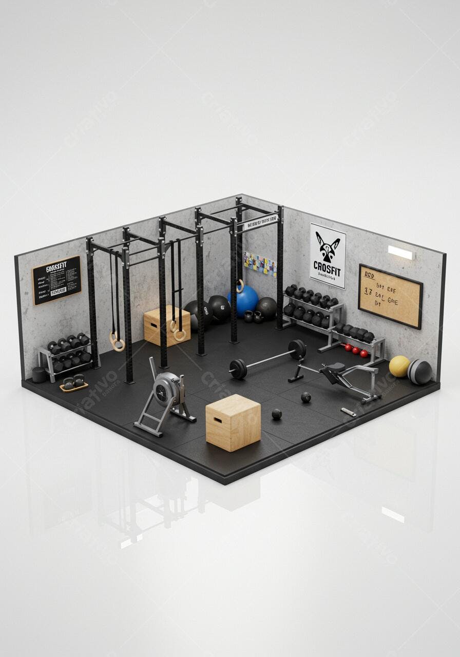 Boxe de CrossFit moderna e equipamentos