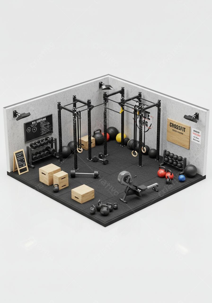 Boxe de CrossFit minimalista equipamentos pretos