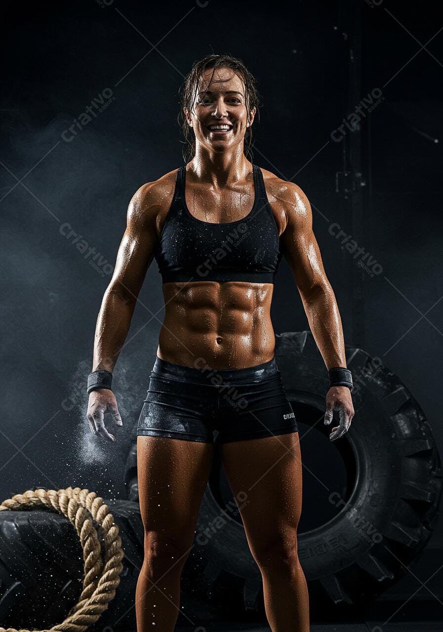 Atleta feminina musculosa após treino intenso