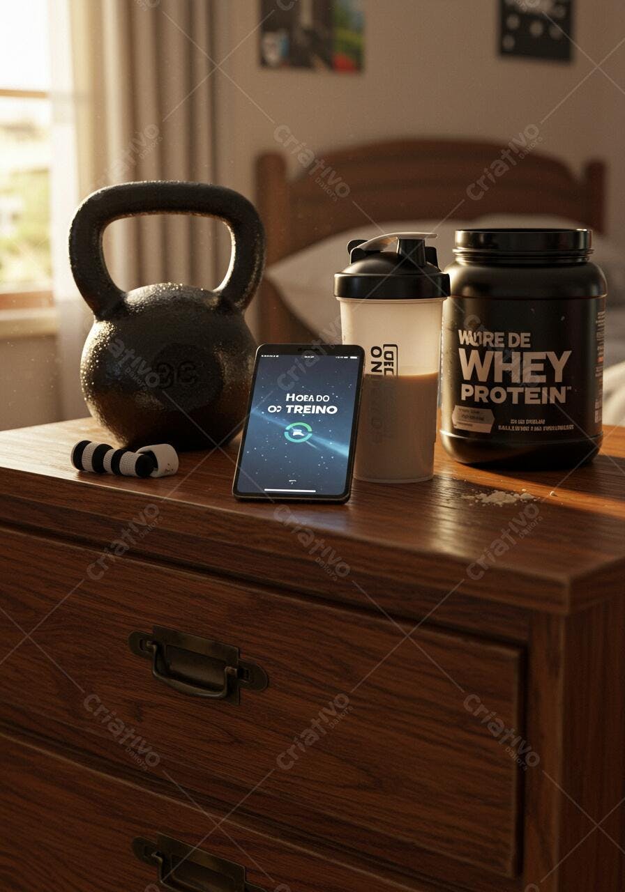 Suplementos e Kettlebell para treino matinal