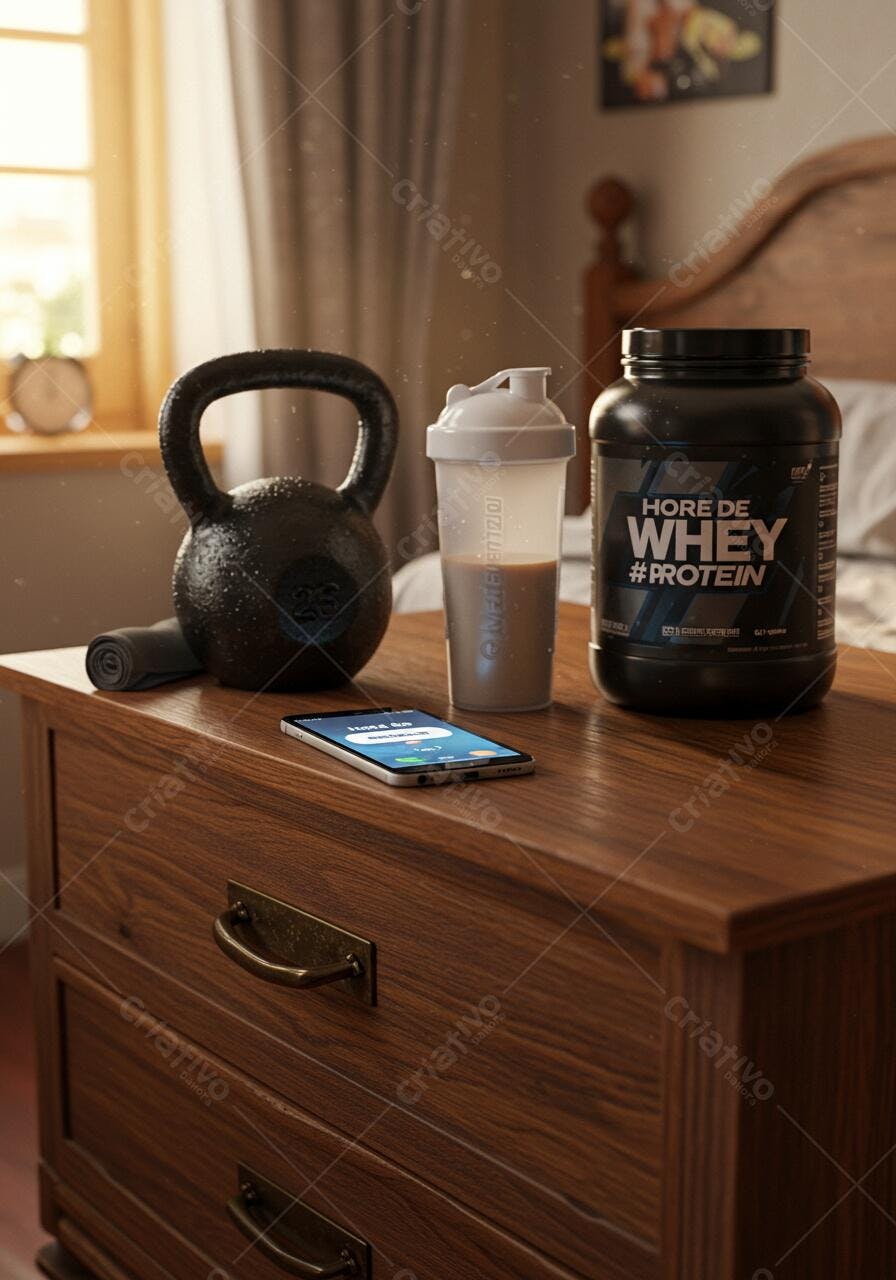 Suplementos fitness quarto madeira escura