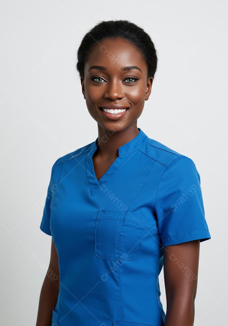 Enfermeira negra sorridente uniforme azul