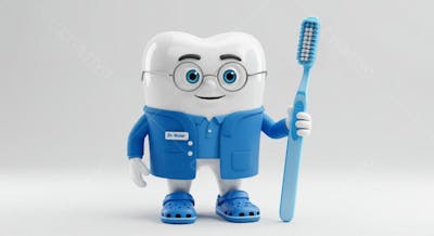 Dentista dente personagem segurando escova