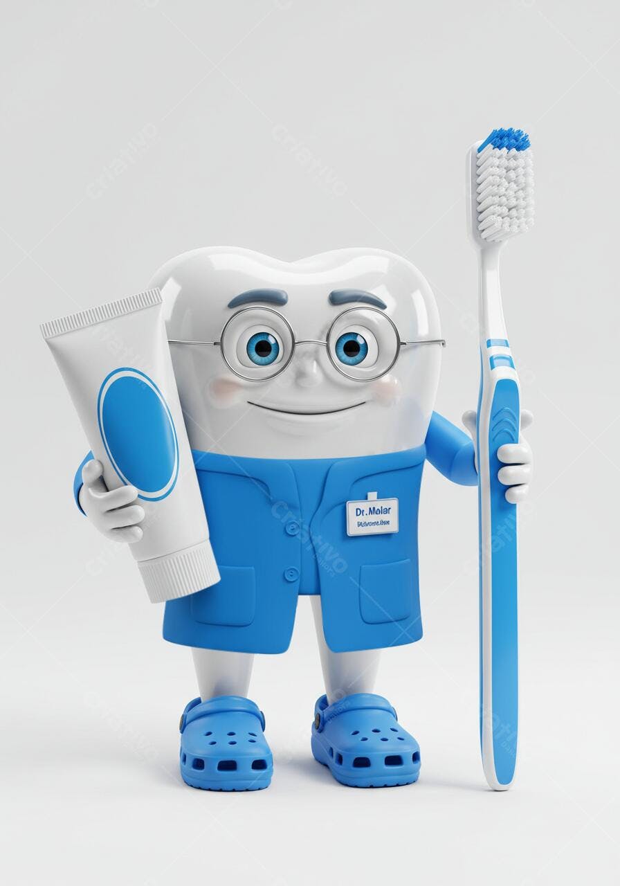 Dentista dente com escova e pasta