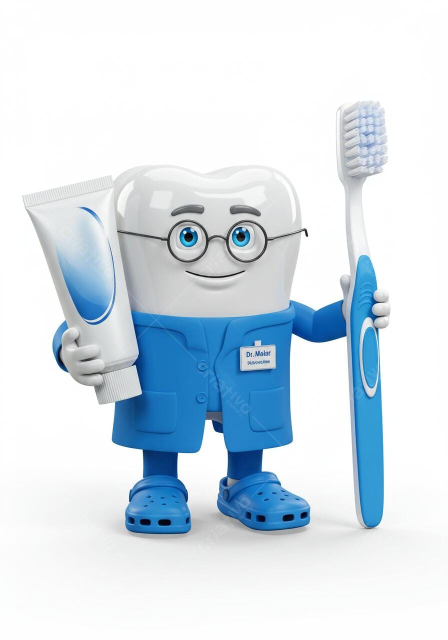 Dente Personagem com escova e pasta