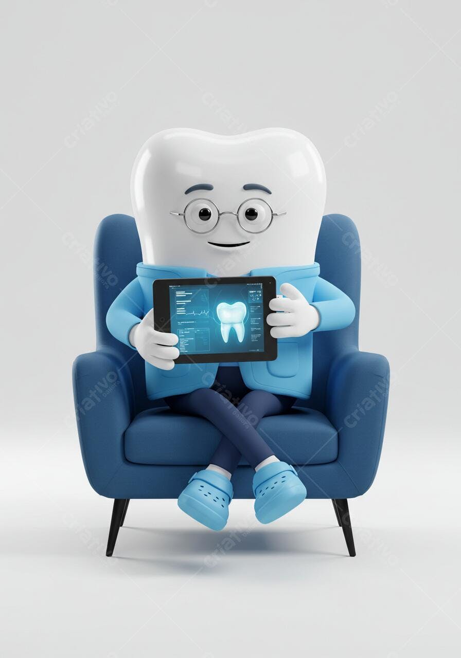 Dentista Dente analisando dados em tablet
