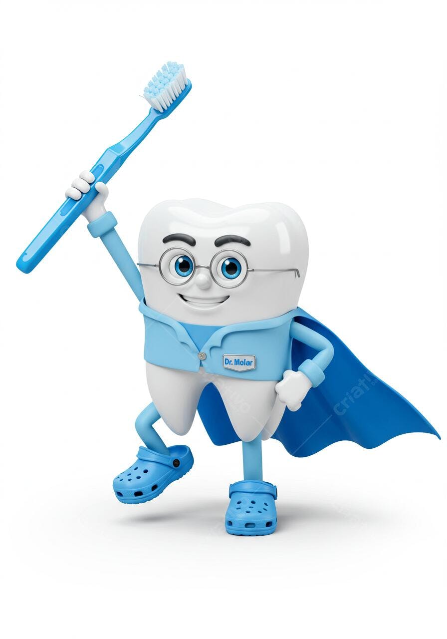 Dente super herói com escova de dente