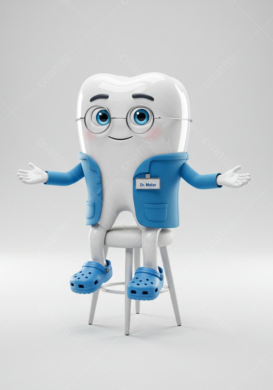Dente sorridente Dr Molar sentado em banco