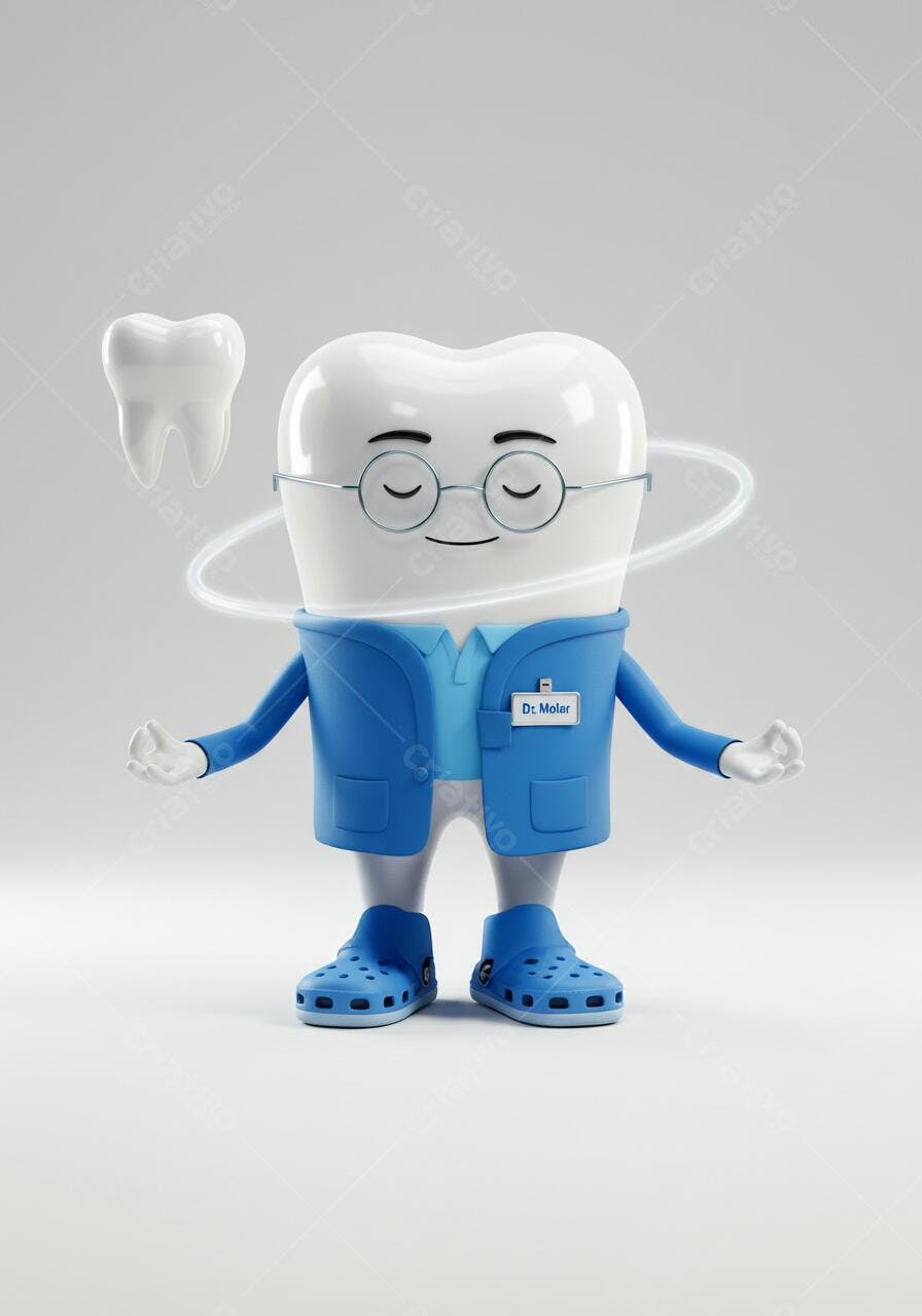 Dentista Dente Meditando em Azul