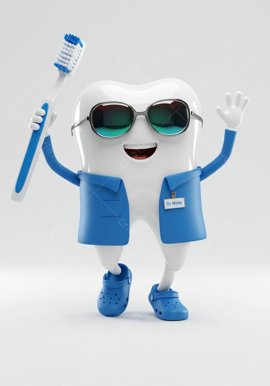 Dente divertido com escova de dentes