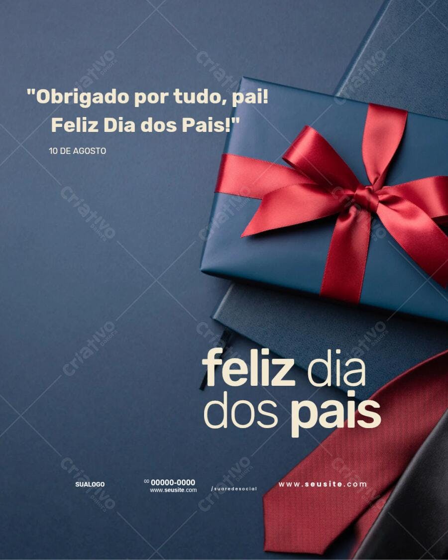 Post Instagram Dia dos Pais azul marinho e vermelho Editável no Canva
